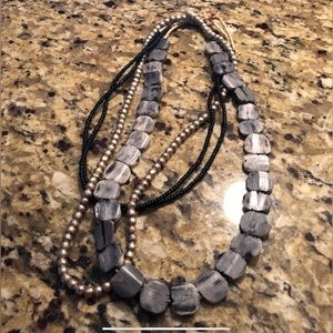 Twine and twig, layered, black gray and gold necklace